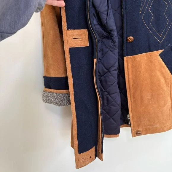 VTG Novelti 100% Leather Wool Tan Blue Insulated Ranch Jacket. Women Sz M - Picture 9 of 16